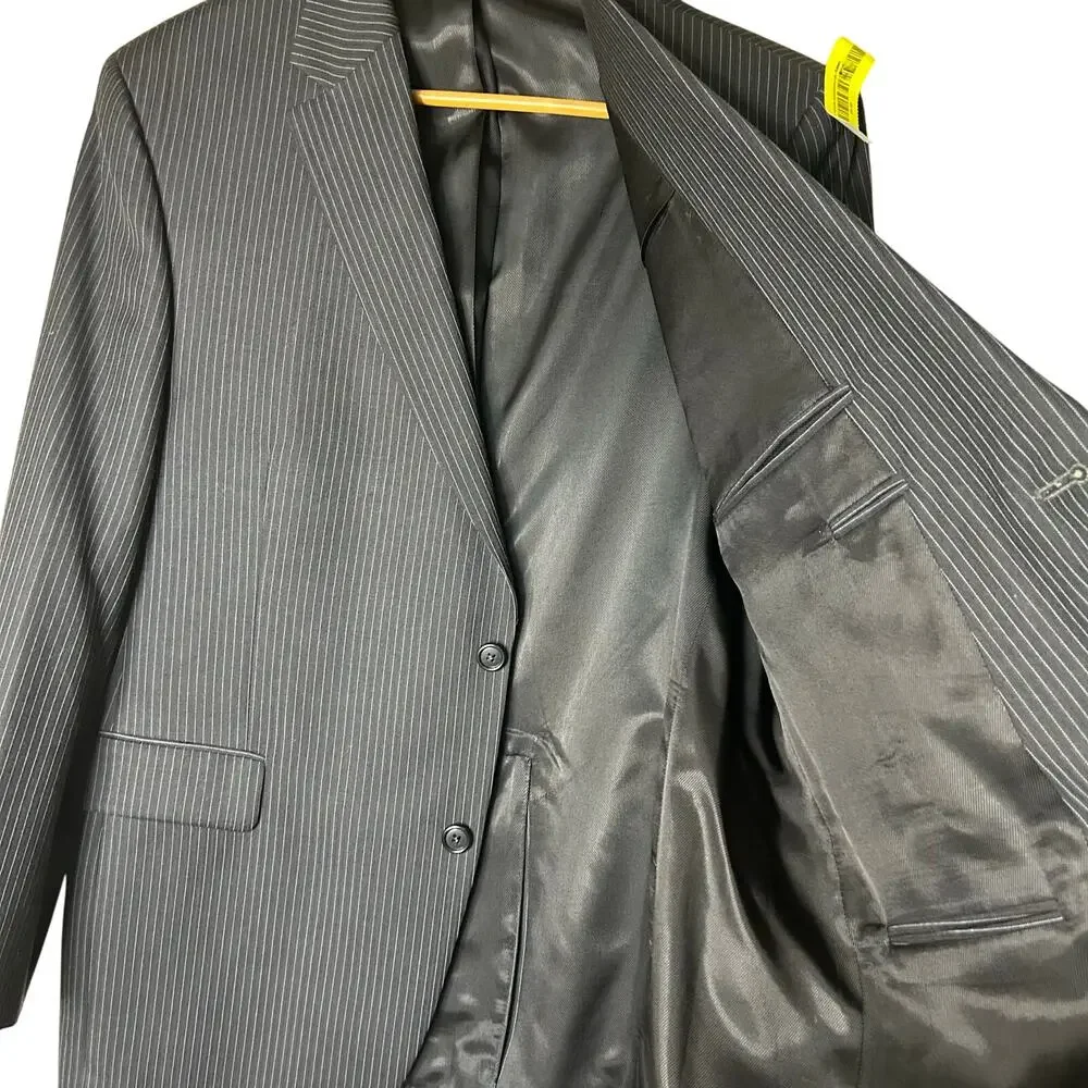 Jack Victor Suit Coat Sz 44S Blazer Navy Pinstripe Valentino CT 100%‎ Wool